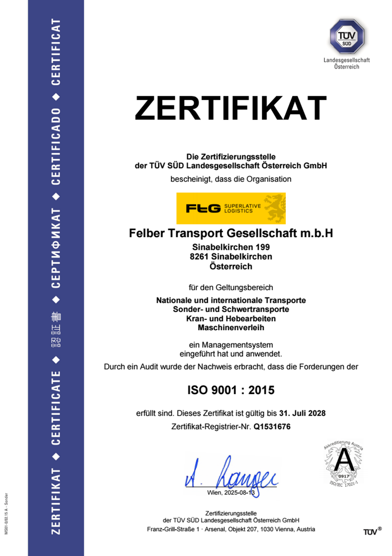 ISO 9001 : 2015 Zertifikat